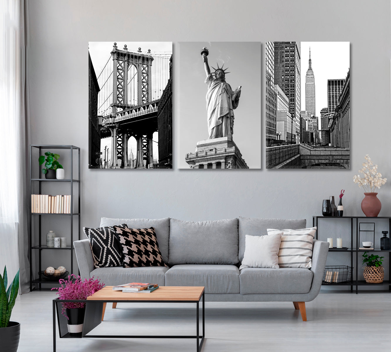 Set of 3 Empire State Building ‎& Statue of Liberty ‎& Manhattan Bridge Canvas Print ArtLexy   