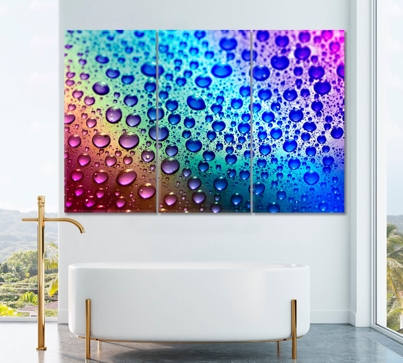 Colorful Water Drops Canvas Print ArtLexy 3 Panels 36"x24" inches 