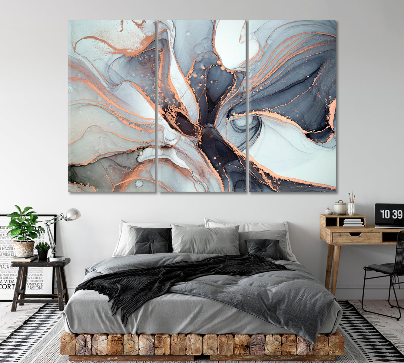 Luxury Modern Abstract Marble Ink Canvas Print ArtLexy 3 Panels 36"x24" inches 
