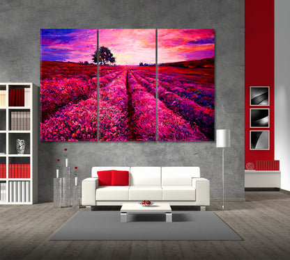 Lavender Field Canvas Print ArtLexy 3 Panels 36"x24" inches 