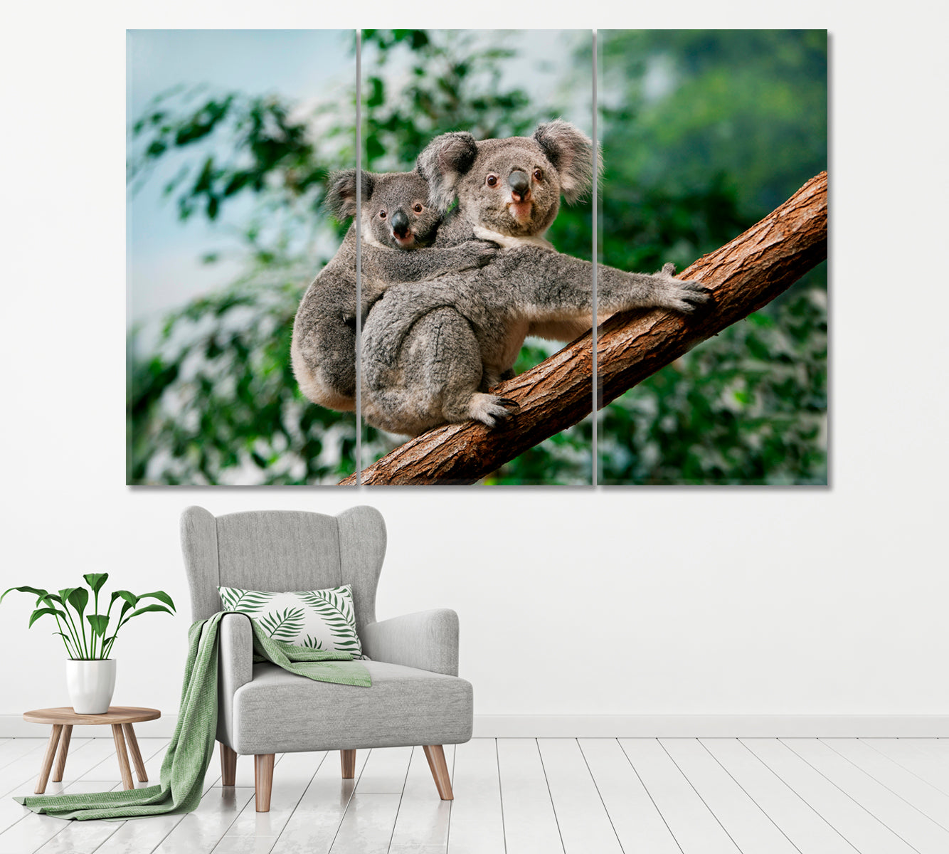 Koala Bear with Cub Canvas Print ArtLexy 3 Panels 36"x24" inches 
