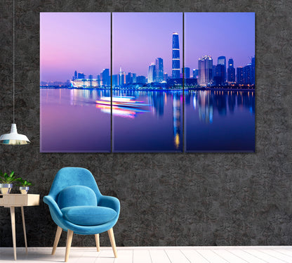 Financial District and Zhujiang River Guangzhou Canvas Print ArtLexy 3 Panels 36"x24" inches 