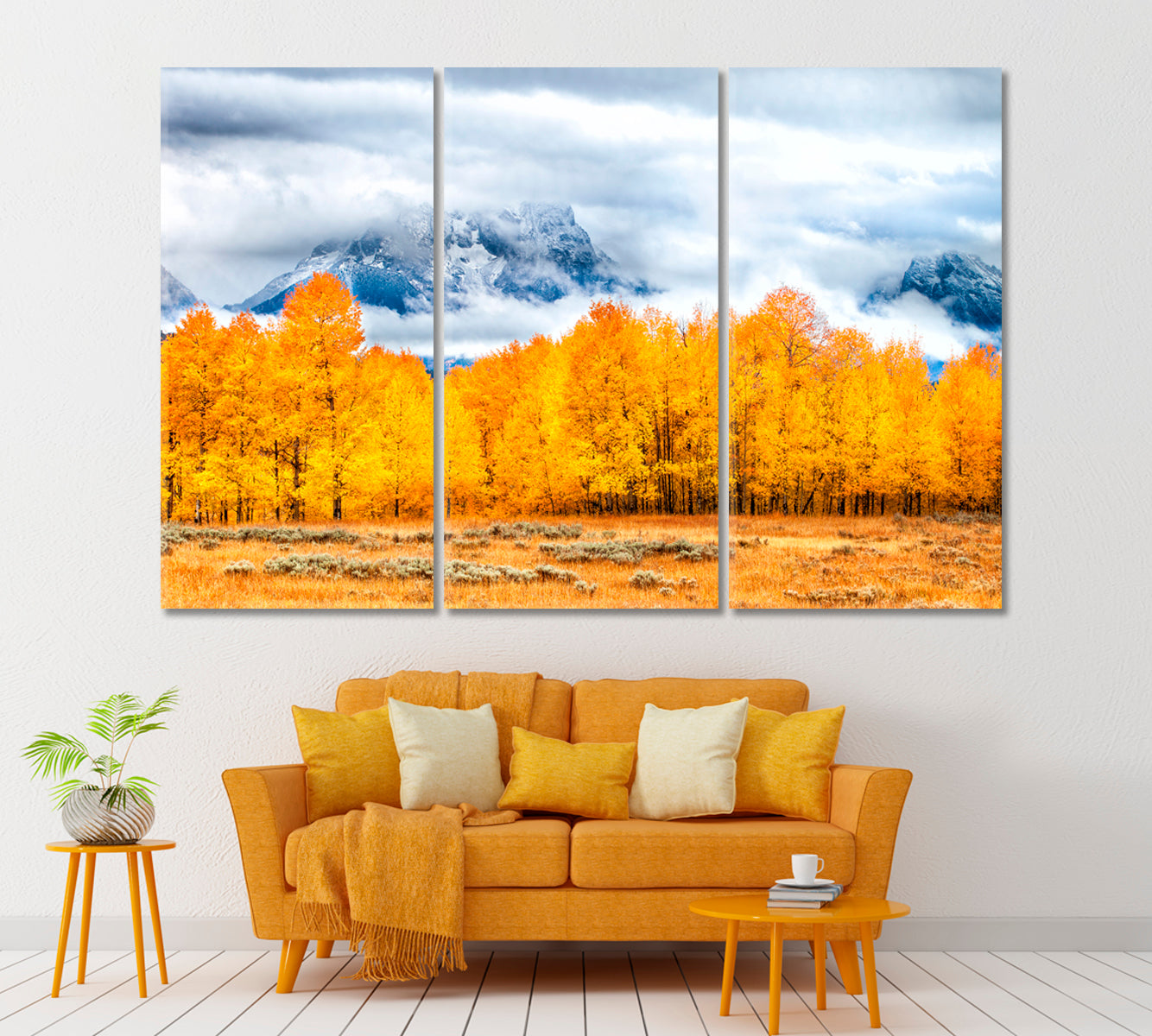 Autumn in Grand Teton National Park Canvas Print ArtLexy 3 Panels 36"x24" inches 