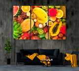 Colorful Fresh Tropical Fruits Canvas Print ArtLexy 3 Panels 36"x24" inches 