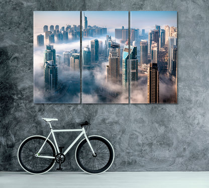 Dubai Skyscrapers on Foggy Day Canvas Print ArtLexy 3 Panels 36"x24" inches 