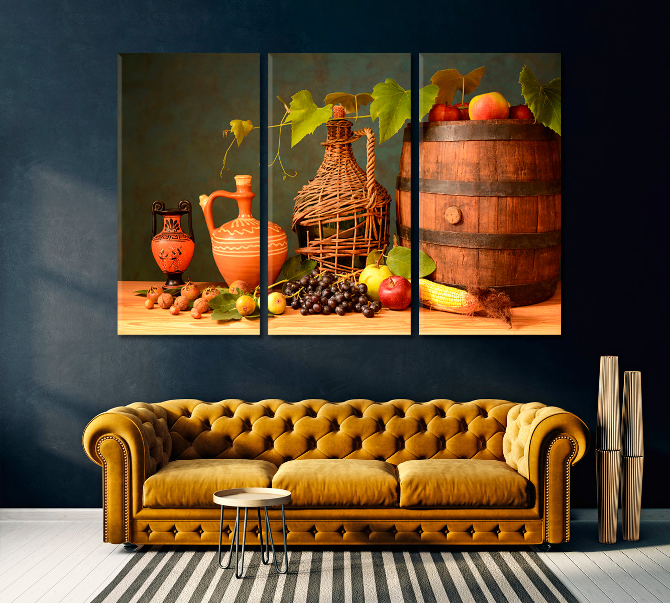 Still Life Wooden Wine Barrel and Grapes Canvas Print ArtLexy   
