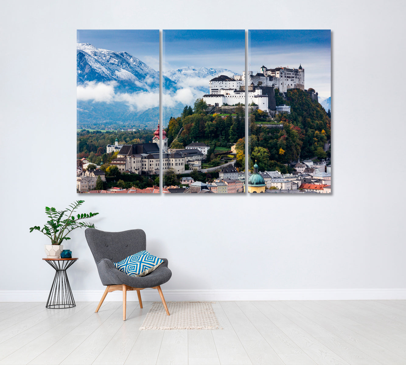 Salzburg Skyline with Festung Hohensalzburg Canvas Print ArtLexy 3 Panels 36"x24" inches 
