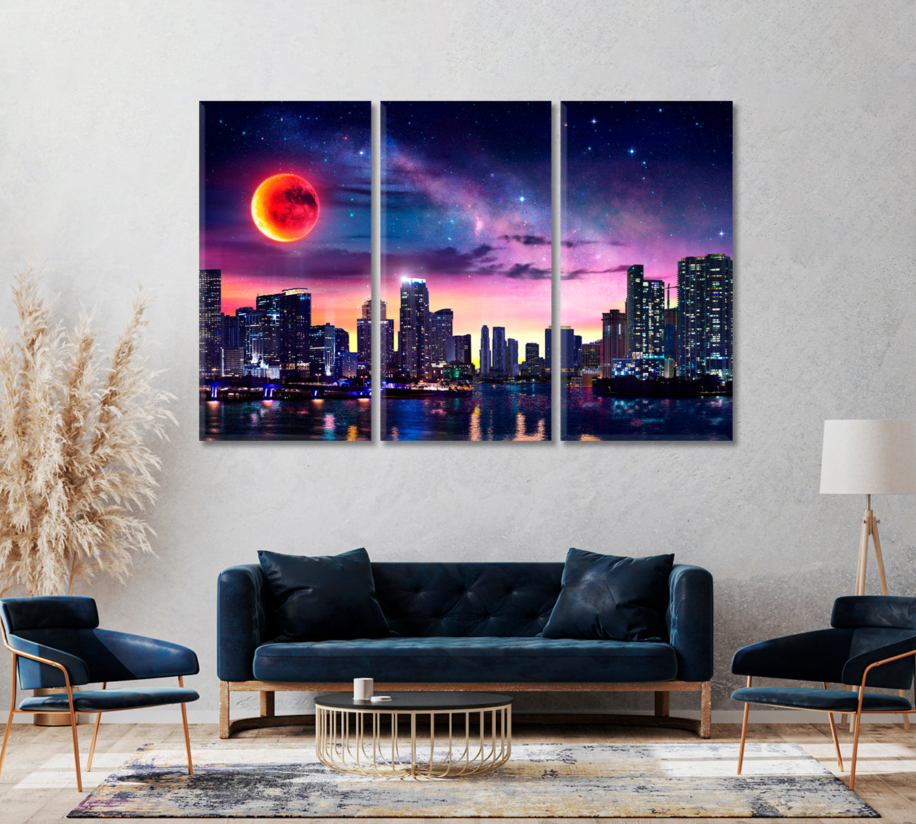 Fantasy Miami Landscape With Milky Way And Red Moon Canvas Print ArtLexy   