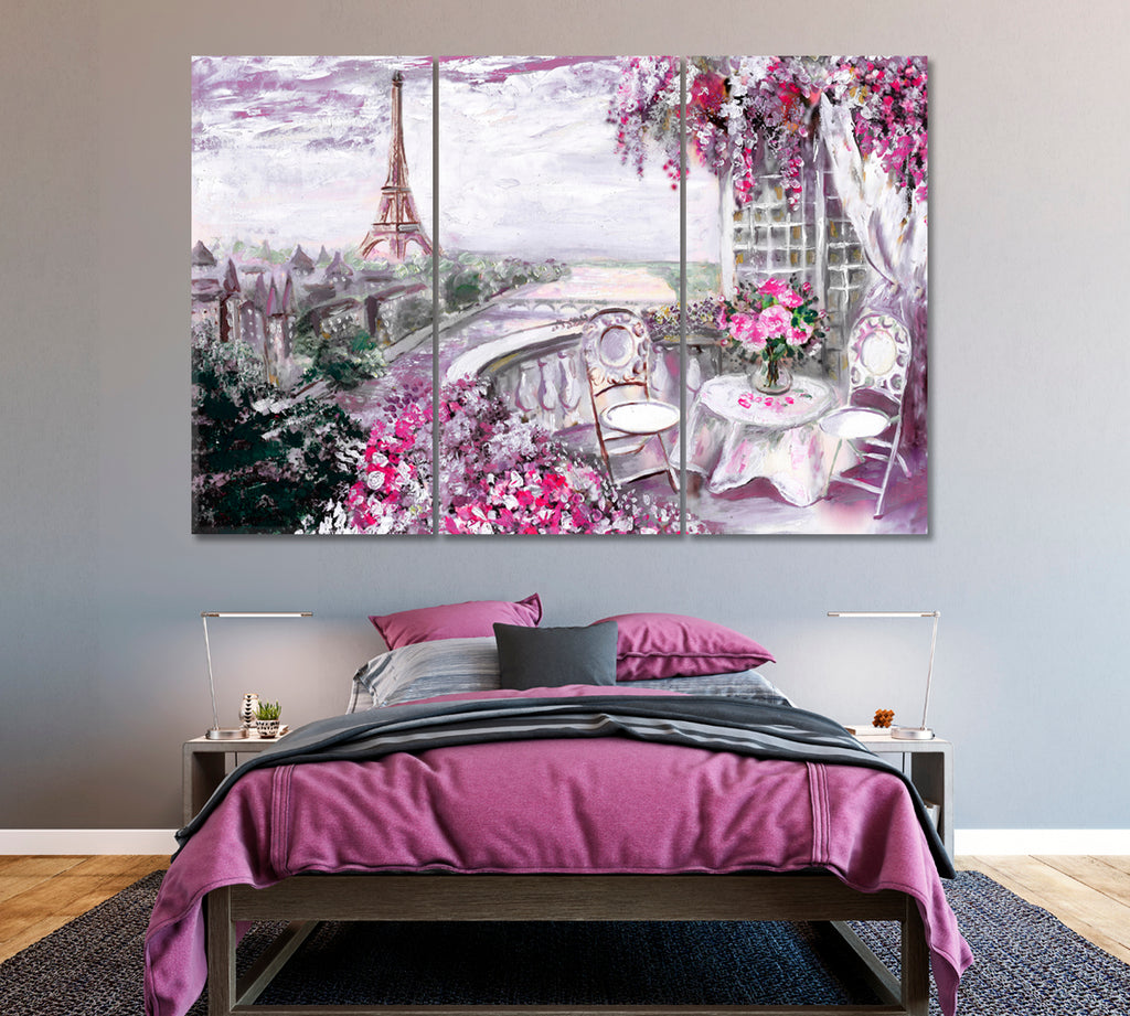 Paris with Eiffel Tower Canvas Print ArtLexy 3 Panels 36"x24" inches 