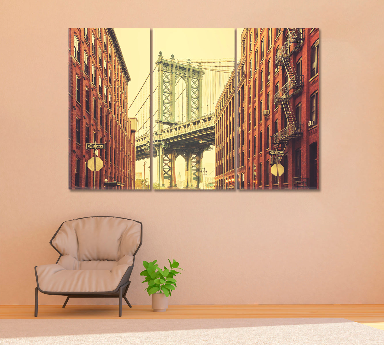 Manhattan Bridge seen from Dumbo Canvas Print ArtLexy 3 Panels 36"x24" inches 