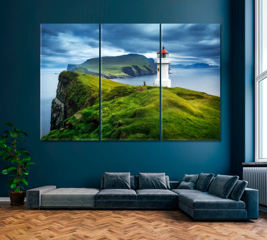 Mykines Lighthouse Faroe Islands Denmark Canvas Print ArtLexy 3 Panels 36"x24" inches 
