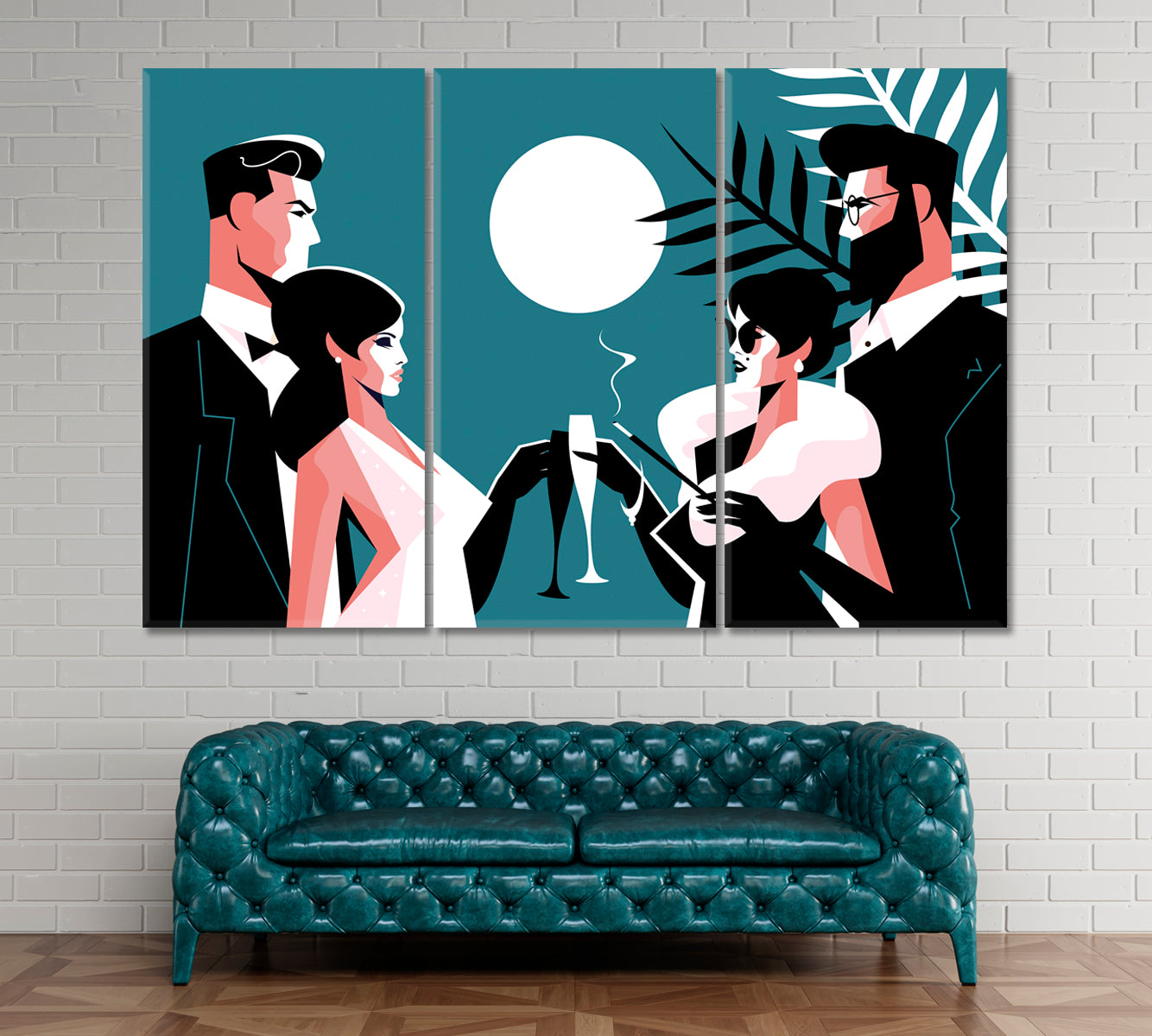 Elegant Couples at Fashion Night Party Canvas Print ArtLexy 3 Panels 36"x24" inches 