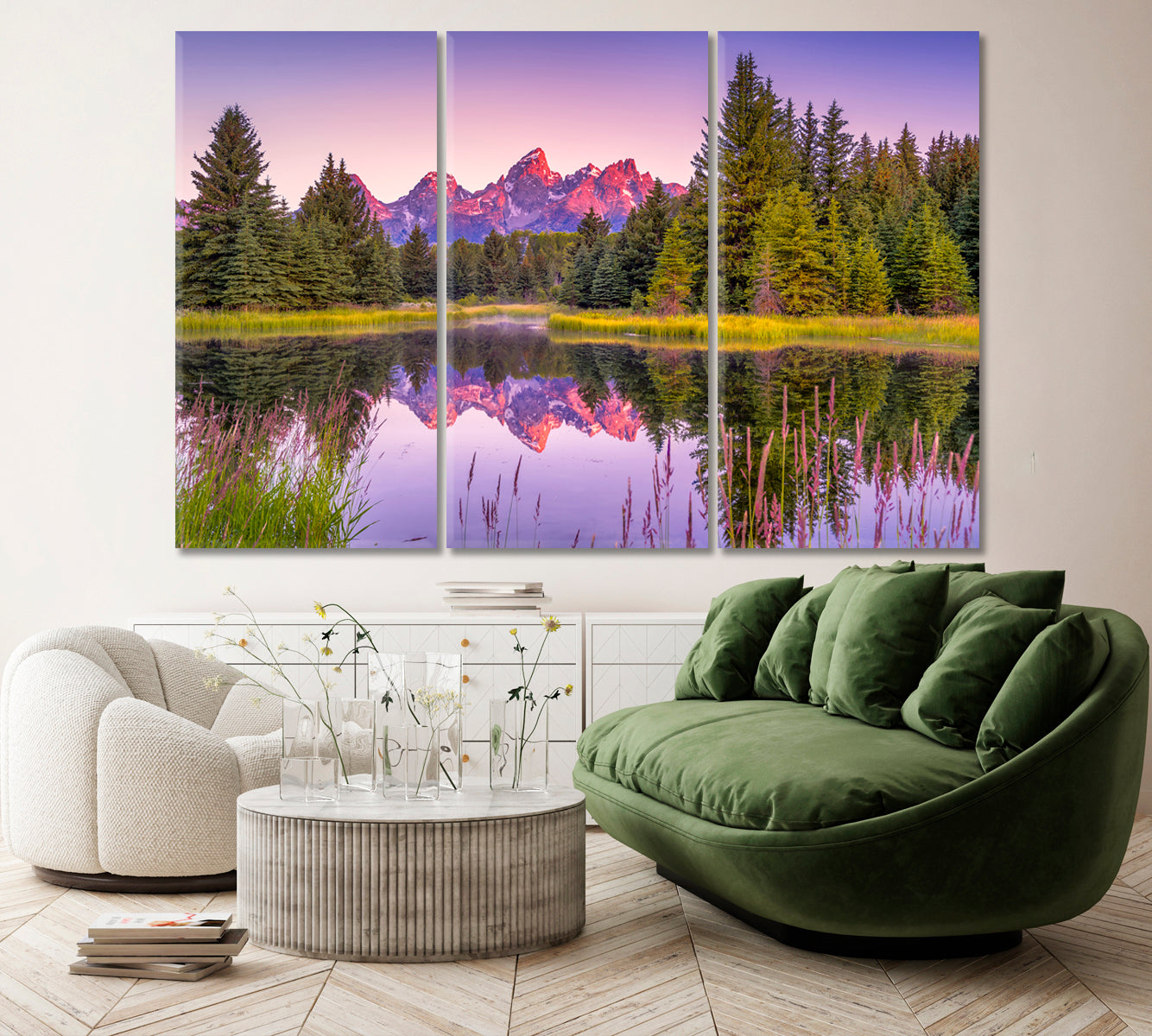 Teton Range and Snake River Canvas Print ArtLexy 3 Panels 36"x24" inches 