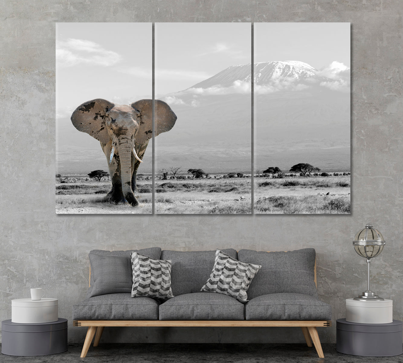 Elephant in Kenya National Park Canvas Print ArtLexy 3 Panels 36"x24" inches 