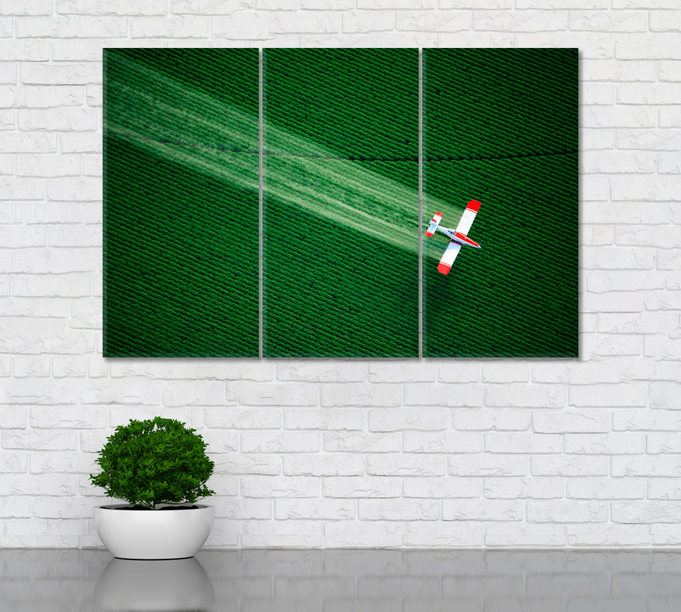 Agricultural Plane over Green Fields in Idaho Canvas Print ArtLexy 3 Panels 36"x24" inches 