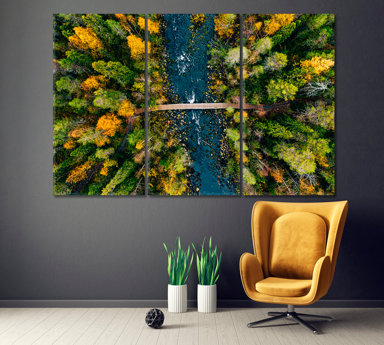 Autumn Forest and River in Oulanka National Park Finland Canvas Print ArtLexy 3 Panels 36"x24" inches 