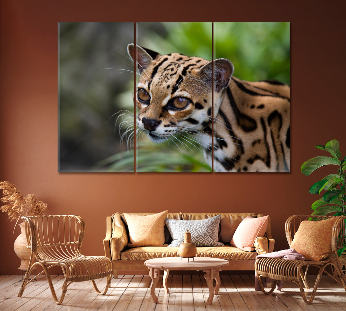Margay Wild Cat Canvas Print ArtLexy 3 Panels 36"x24" inches 