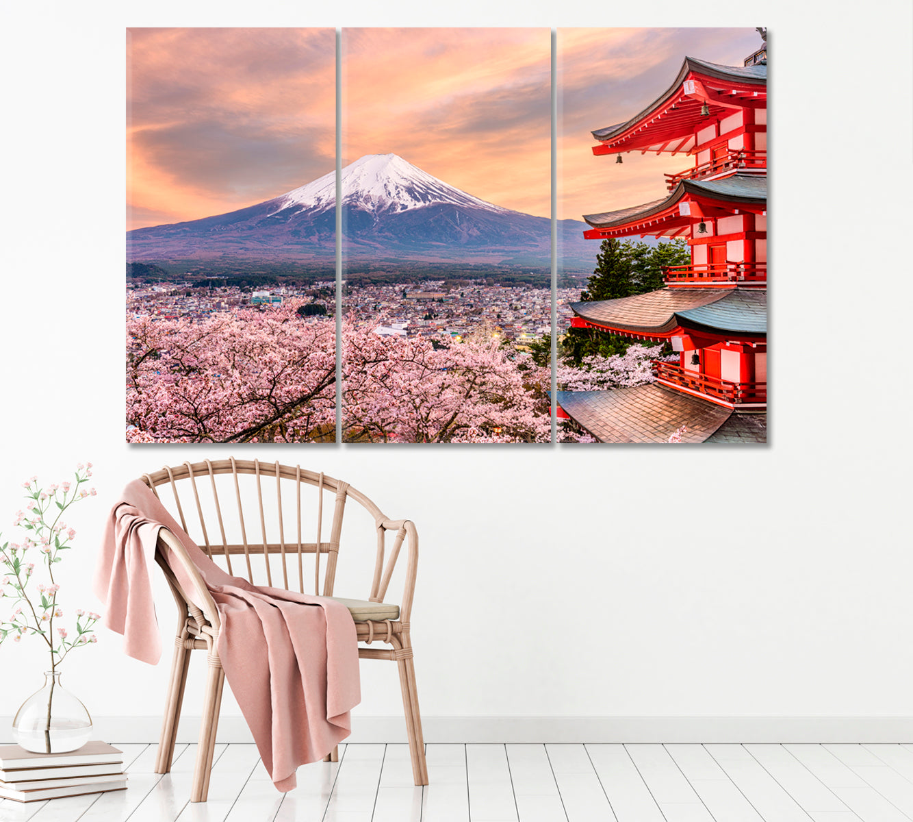Chureito Pagoda and Mountain Fuji Fujiyoshida Japan Canvas Print ArtLexy 3 Panels 36"x24" inches 