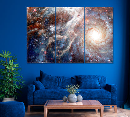 Spiral Galaxies and Nebula in Deep Space Canvas Print ArtLexy 3 Panels 36"x24" inches 
