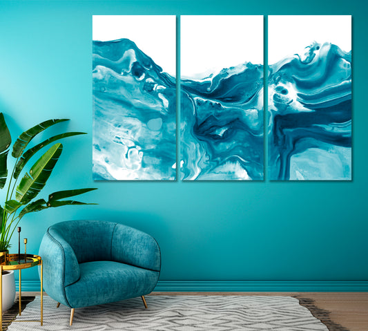 Abstract Fluid Marble Waves Canvas Print ArtLexy 3 Panels 36"x24" inches 