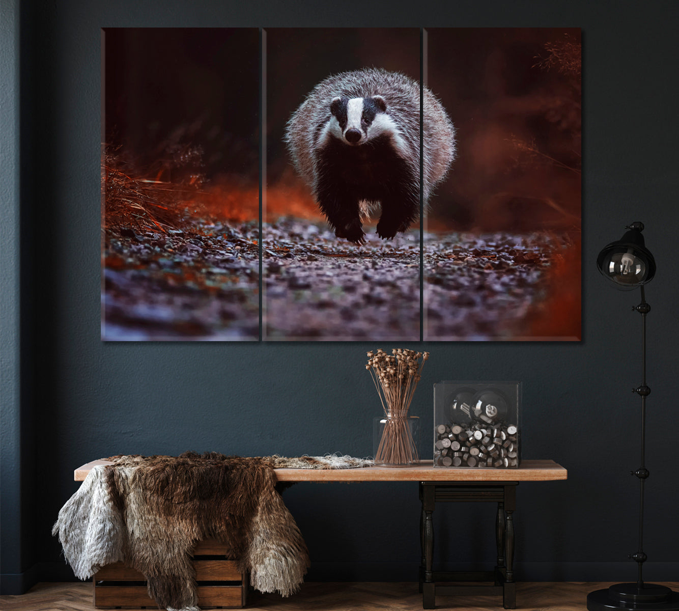 Badger in Forest Canvas Print ArtLexy 3 Panels 36"x24" inches 