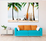 Beach with Palm Trees and Surfboards Canvas Print ArtLexy 3 Panels 36"x24" inches 