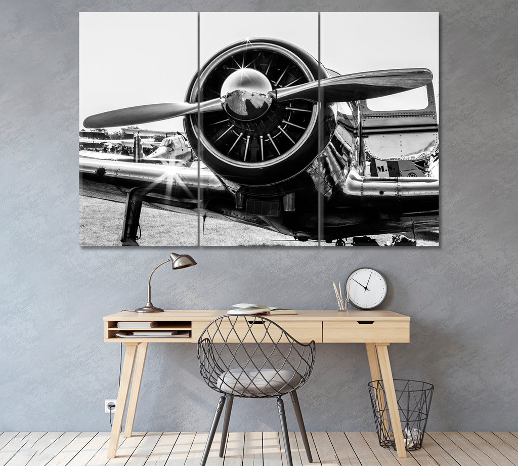 Old Airplane Canvas Print ArtLexy 3 Panels 36"x24" inches 