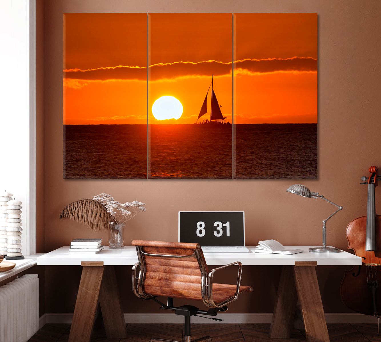 Sailboat at Sunset Canvas Print ArtLexy 3 Panels 36"x24" inches 
