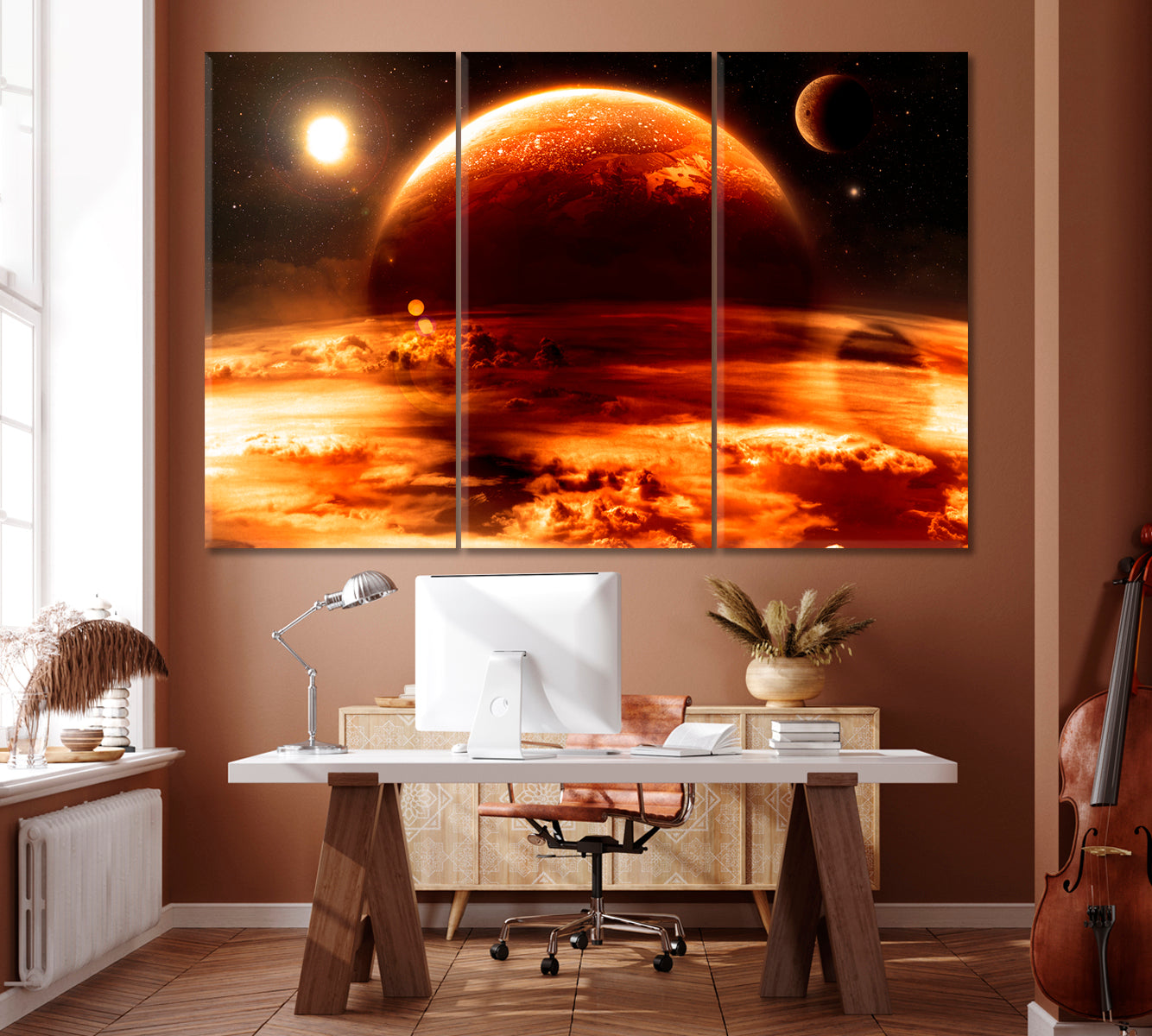 Red Alien World Canvas Print ArtLexy 3 Panels 36"x24" inches 
