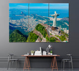 Christ Redeemer and Corcovado Mountain Rio de Janeiro Brazil Canvas Print ArtLexy 3 Panels 36"x24" inches 