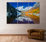 Maroon Lake and Maroon Bells Mountains Colorado Canvas Print ArtLexy 3 Panels 36"x24" inches 