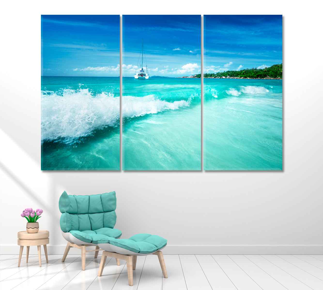 Beach "Anse Lazio" Praslin Seychelles Canvas Print ArtLexy 3 Panels 36"x24" inches 