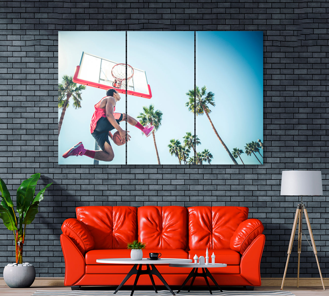 Basketball Player Making a Dunk Canvas Print ArtLexy 3 Panels 36"x24" inches 