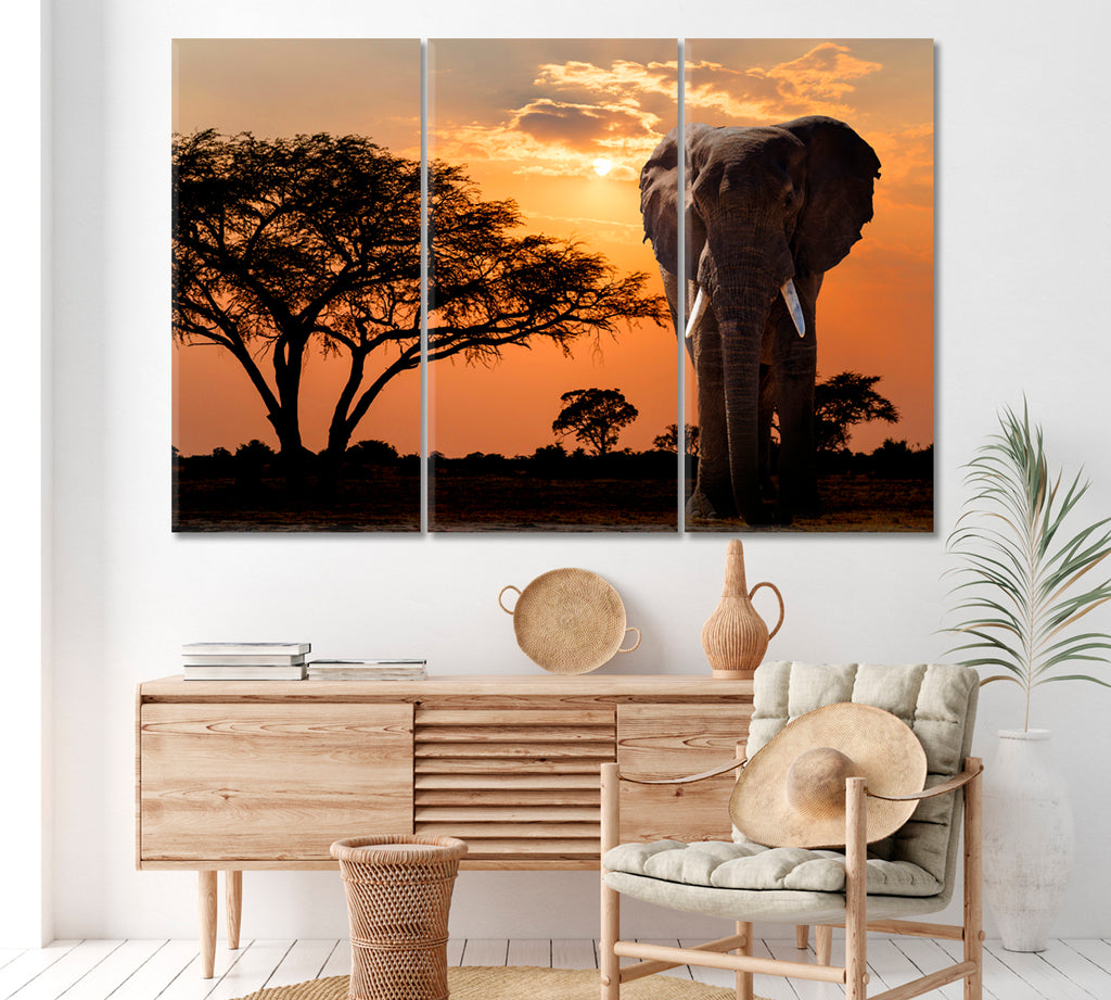 African Elephant Canvas Print ArtLexy 3 Panels 36"x24" inches 