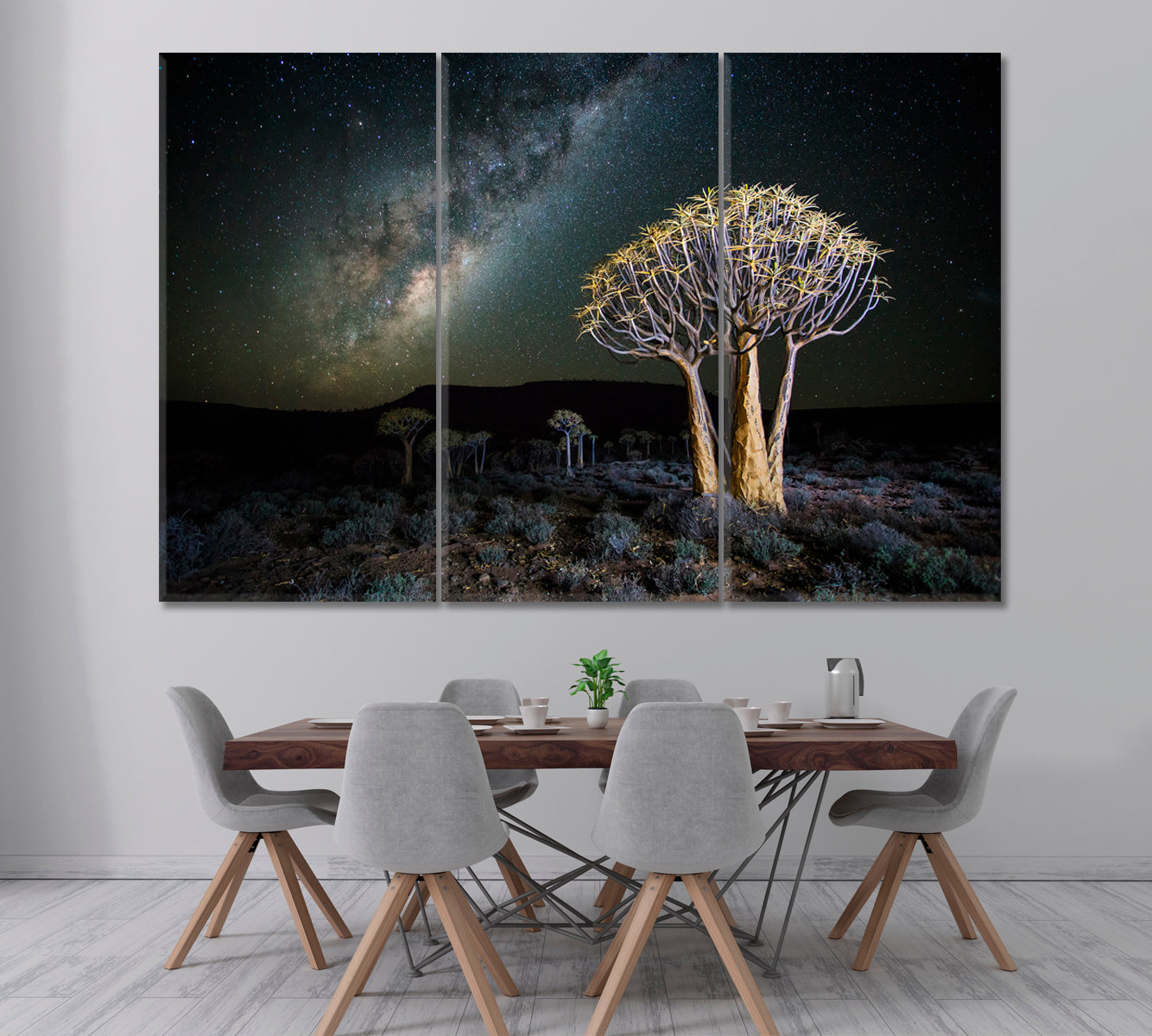 Milky Way over Quiver Tree Forest South Africa Canvas Print ArtLexy 3 Panels 36"x24" inches 