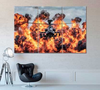 AgustaWestland Apache Helicopter WAH-64D Canvas Print ArtLexy 3 Panels 36"x24" inches 