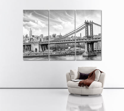 Manhattan on Cloudy Day Canvas Print ArtLexy 3 Panels 36"x24" inches 