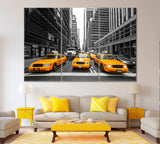 Yellow Cabs on 7th Avenue New York Canvas Print ArtLexy 3 Panels 36"x24" inches 
