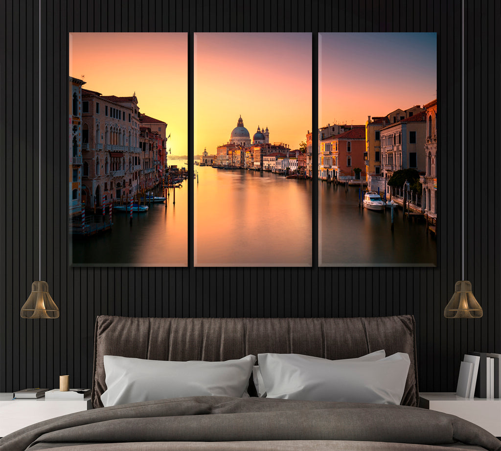 Grand Canal at Sunrise in Venice Italy Canvas Print ArtLexy 3 Panels 36"x24" inches 