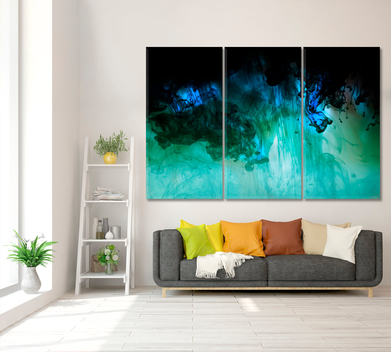 Fluorescent Paint Underwater Canvas Print ArtLexy 3 Panels 36"x24" inches 