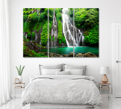 Banyumala Twin Waterfall Bali Canvas Print ArtLexy 3 Panels 36"x24" inches 