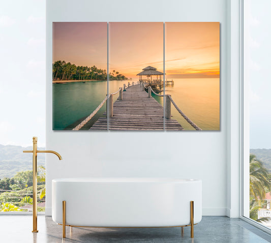 Wooden Pier in Phuket Thailand Canvas Print ArtLexy 3 Panels 36"x24" inches 