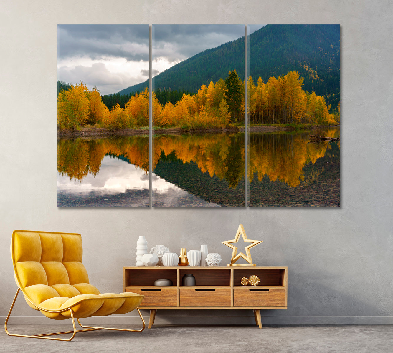 Montana Autumn Landscape Canvas Print ArtLexy 3 Panels 36"x24" inches 