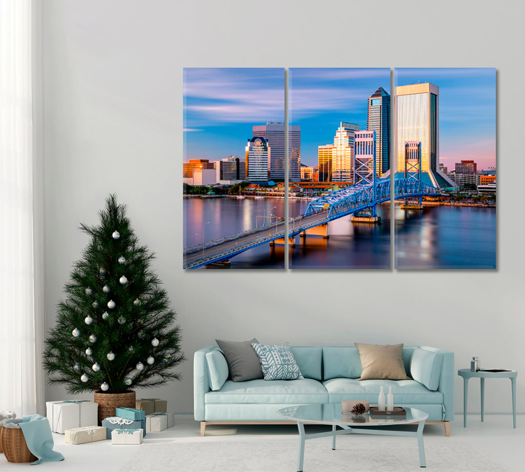 Jacksonville Skyline Canvas Print ArtLexy 3 Panels 36"x24" inches 
