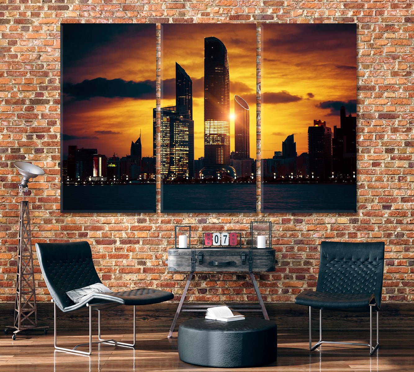 Abu Dhabi Skyline Canvas Print ArtLexy 3 Panels 36"x24" inches 