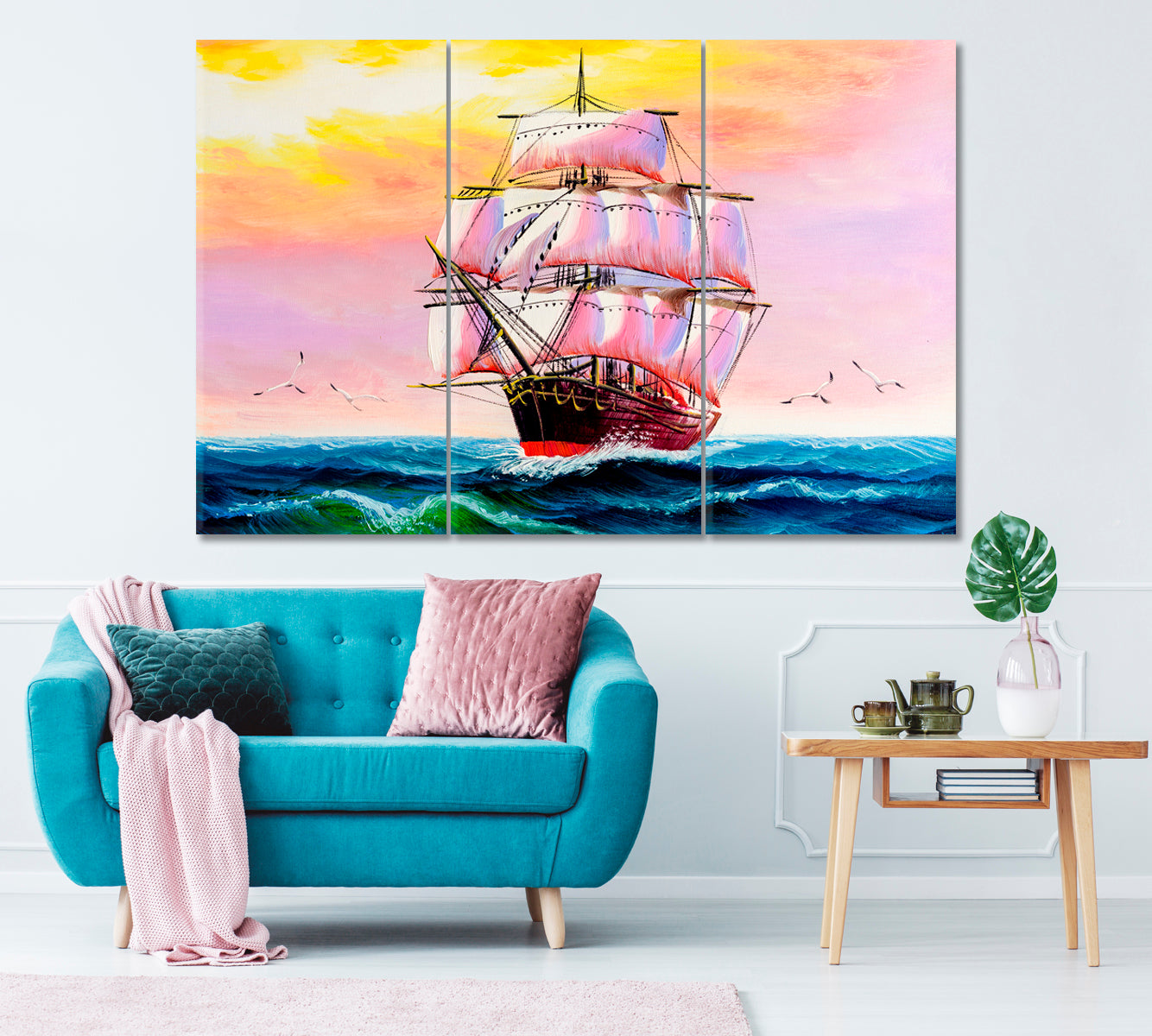 Scarlet Sail Ship Canvas Print ArtLexy 3 Panels 36"x24" inches 
