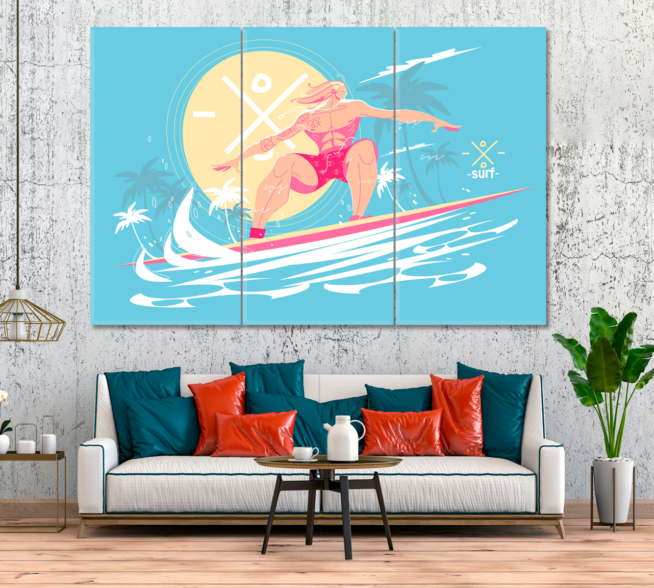 Surfer on Ocean Waves Canvas Print ArtLexy 3 Panels 36"x24" inches 