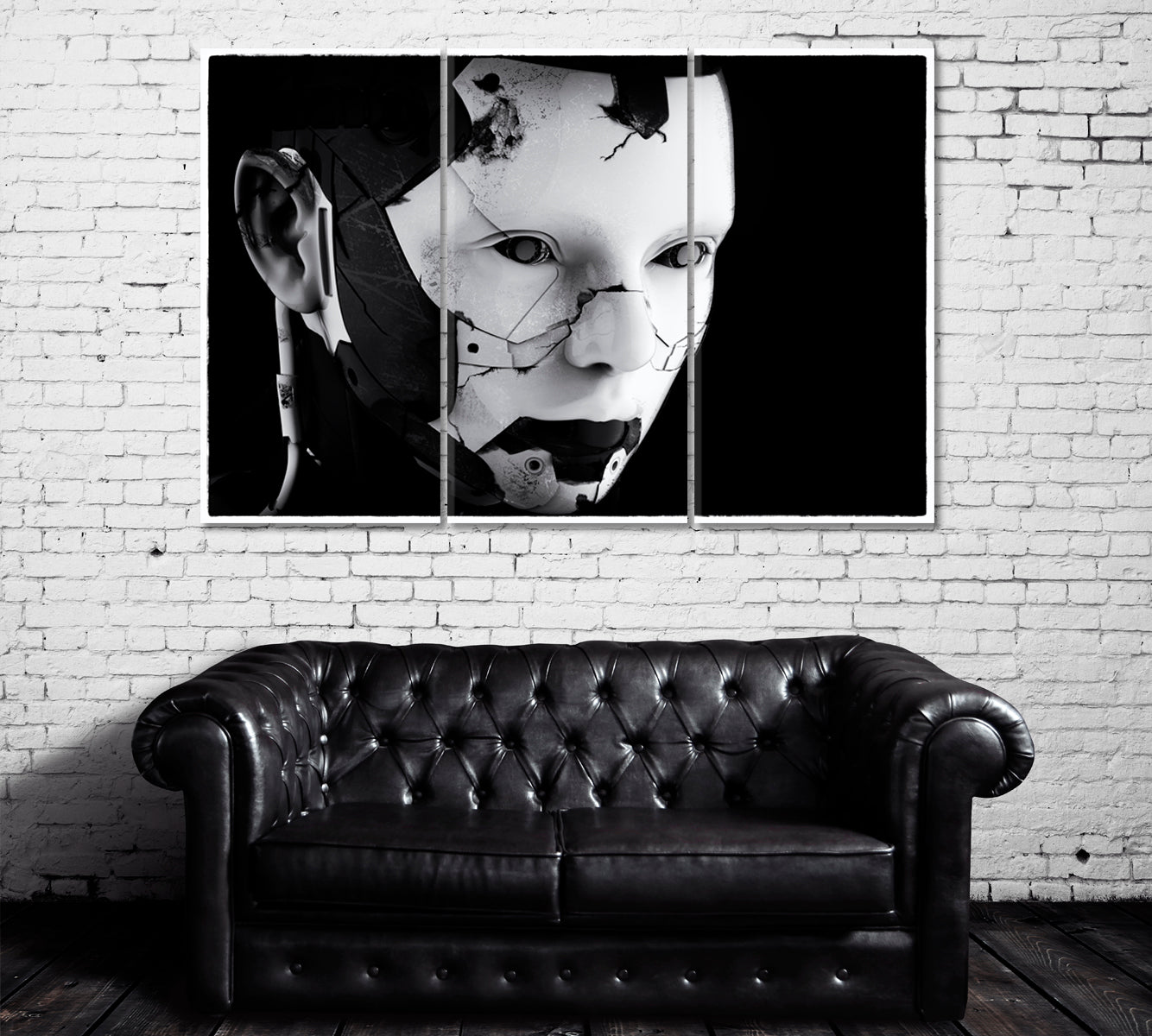 Cyborg Face Canvas Print ArtLexy 3 Panels 36"x24" inches 