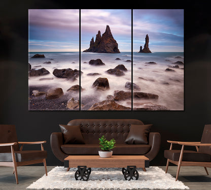 Reynisdrangar Cliffs Iceland Canvas Print ArtLexy 3 Panels 36"x24" inches 