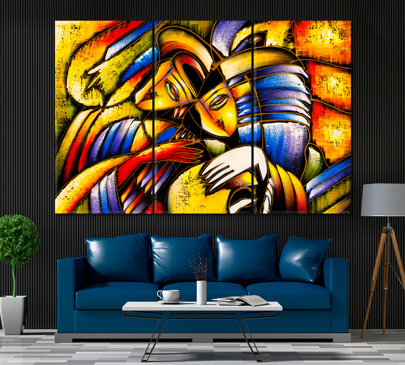 Abstract Faces Canvas Print ArtLexy 3 Panels 36"x24" inches 